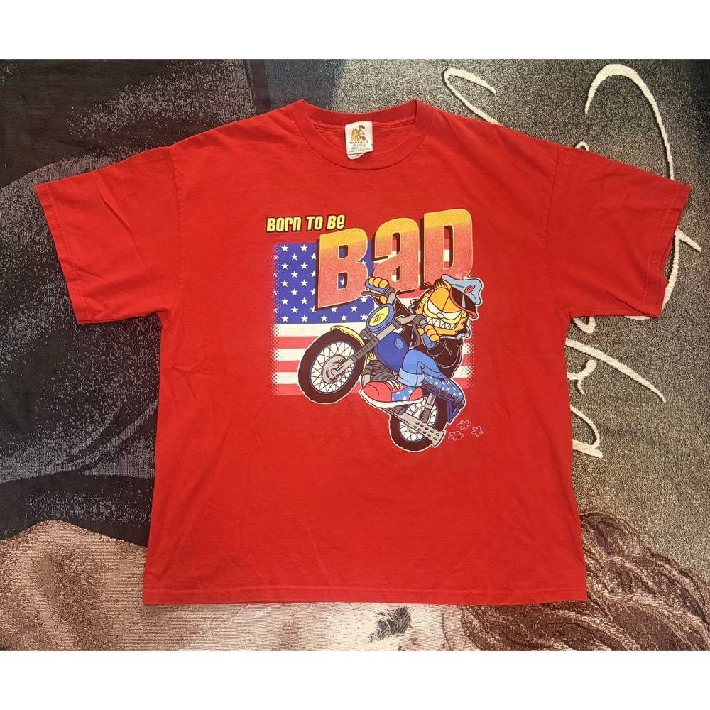 Vintage Y2K Garfield "Born To Be Bad" Biker T-Shirt XL 100% Cotton Freeze